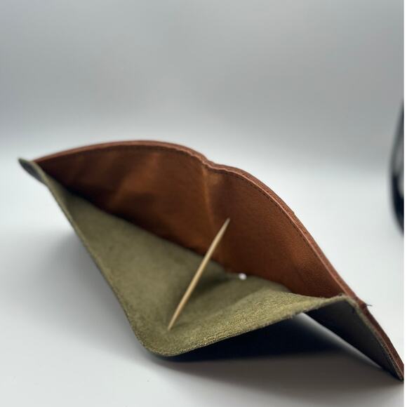 Handmade Camo Green Brown Leather Wallet Oaxaca Minimalist - Picture 10 of 11